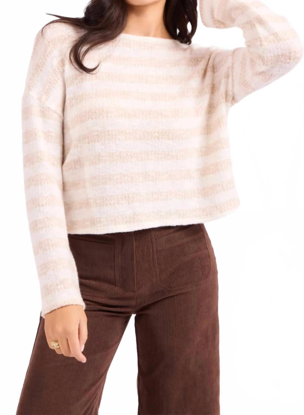 NEW SADIE & SAGE striped brushed crewneck top in beige